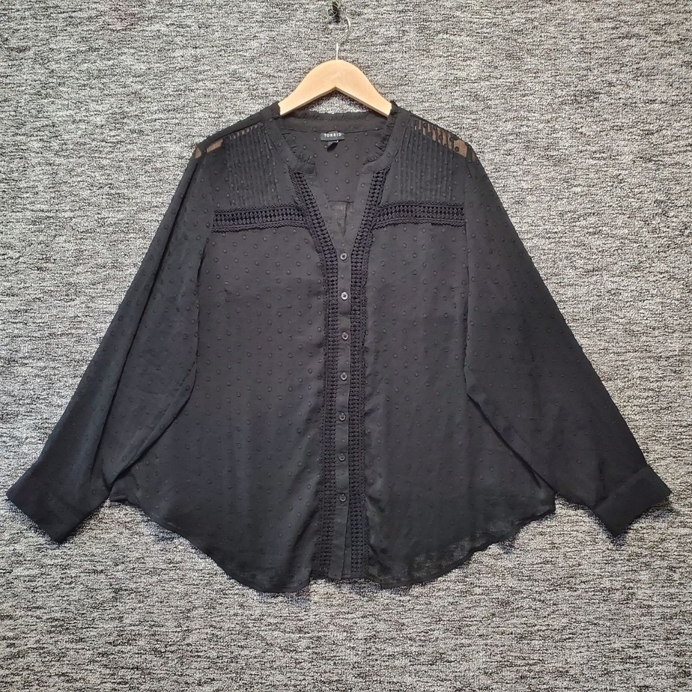 Torrid Chiffon Clip Dot Top Women 2X Black Clip Dot Crochet Whimsigoth Sheer